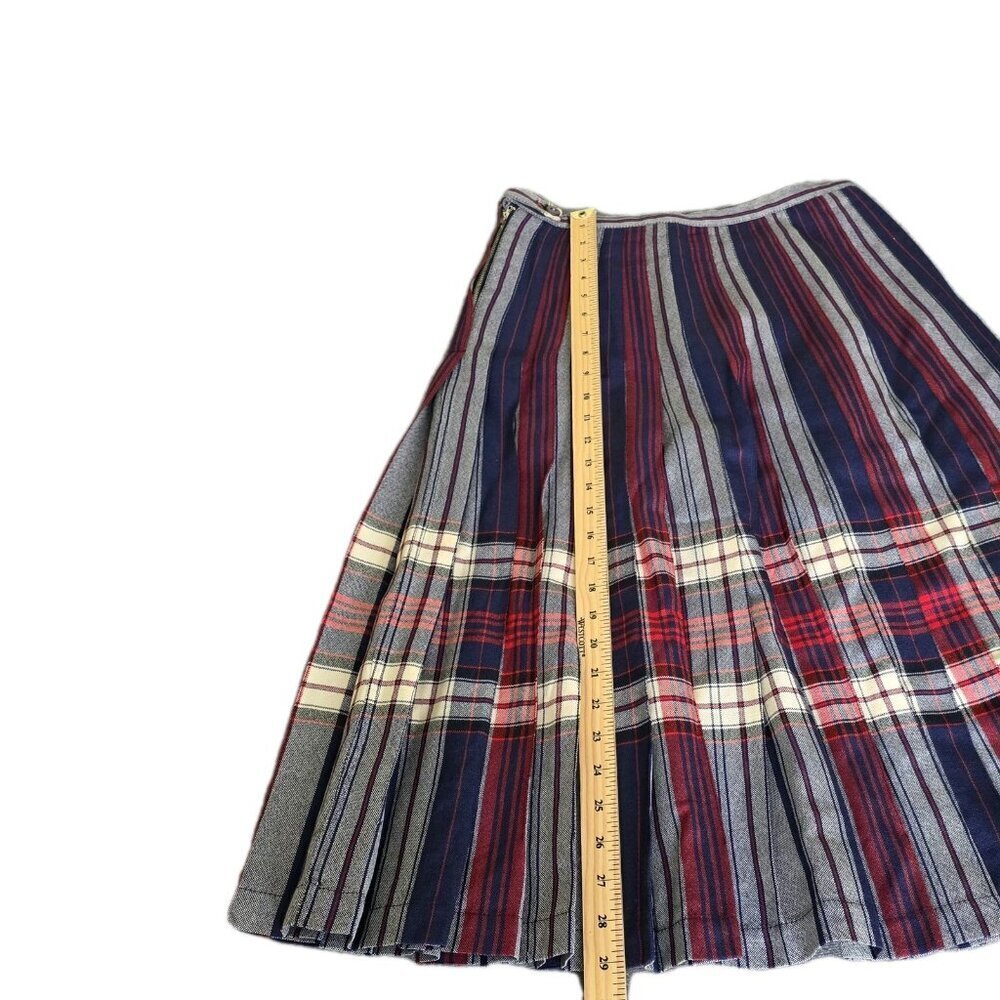 Highland Queen Plaid Reversible Pleated Skirt Womens 12 Blue Red White VTG FLAWS - Picture 6 of 16